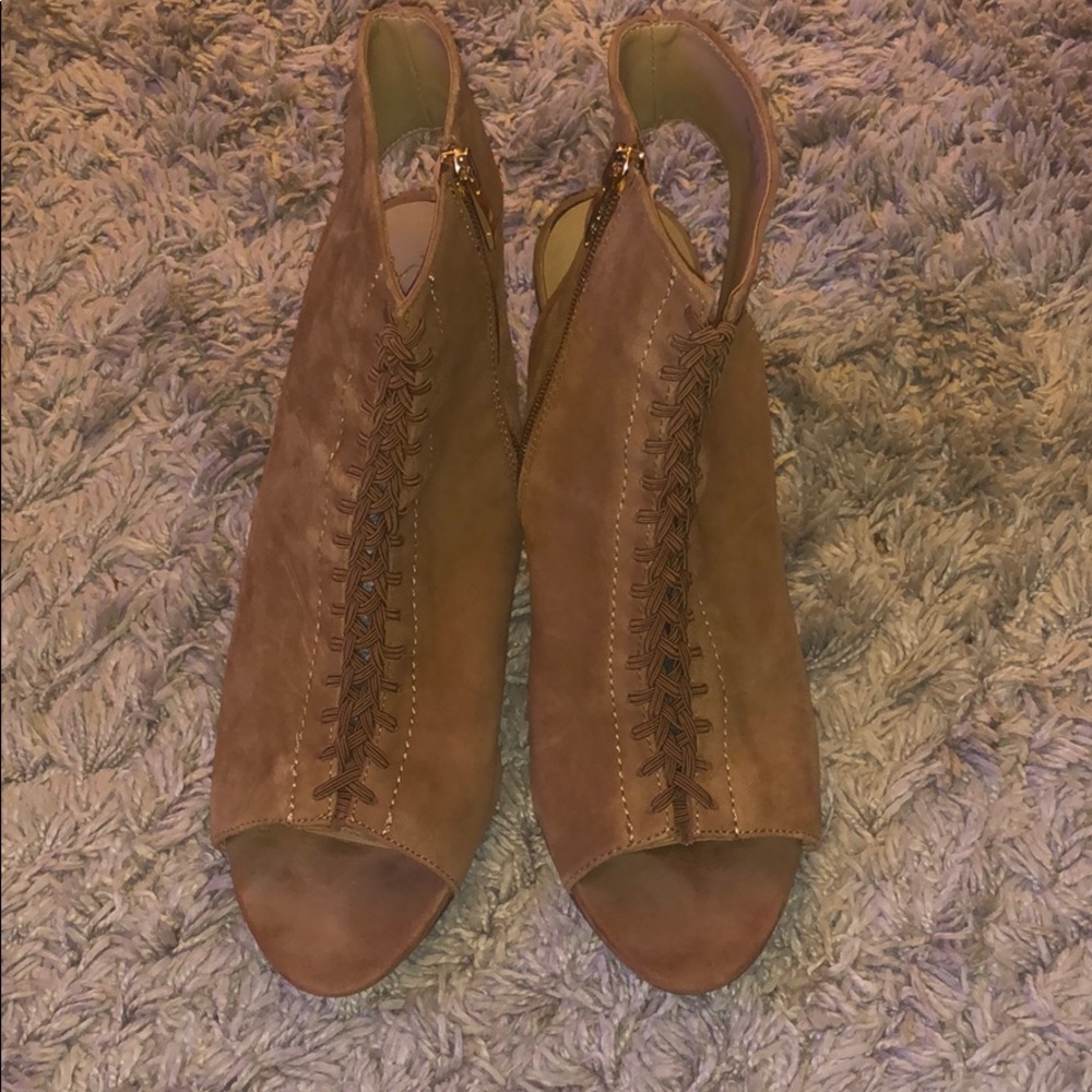 Suede peep toe bootie
